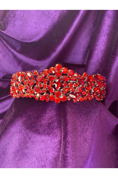 YAĞIZ BİJUTERİ تاج الزفاف الأحمر مع حجر الكريستال