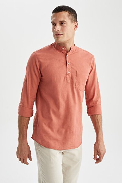 DeFacto Slim Fit galléros hosszú ujjú vászoning