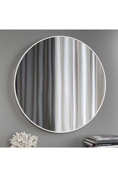 FLORADESİGN Ayna / Dekoratif Ayna / Yuvarlak Ayna / Banyo Ayna / Makyaj Ayna / Duvar Ayna/ Flora Roma ( Beyaz)