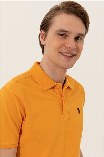U.S. Polo Assn. U.S. Polo Assn Polo Collar Village Yellow Slim Fit Pocketless Plain Men's T-shirt
