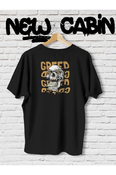 NewCabin New Season unisex Skull Greed Fata Spate Imprimat Negru Oversize Tricou