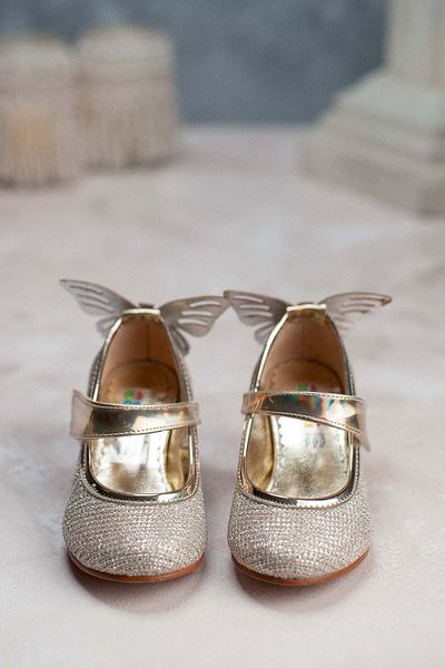 MİNİ WOMEN Girl's Heeled Shoes Butterfly Detailed Gold