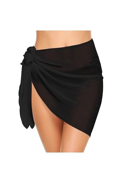 pistore Women's Black Transparent Waist Tie Short Pareo