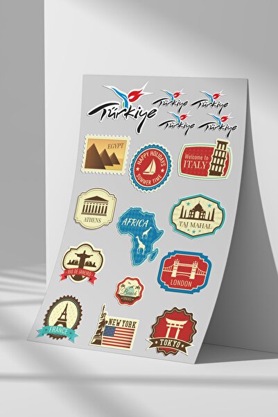 Sticker Market Vacation, Suitcase, Travel, Travel Sticker Set, A4 Size Sticke...