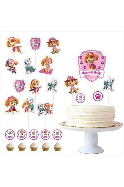 SİYAH PARTİ EVİ Paw Patrol Skye Doğum Günü Pasta Süsü Kürdan Seti