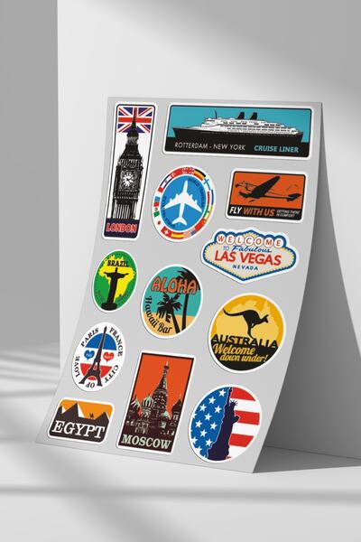 Sticker Market Tatil, Bavul, Seyahat, Traveling Sticker Seti, Düz Yüzeyler Iç...