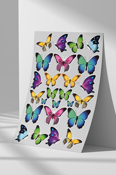 Sticker Market مجموعة ملصقات الفراشة الملونة، مجموعة ملصقات مقاس A4 للأسطح ال...