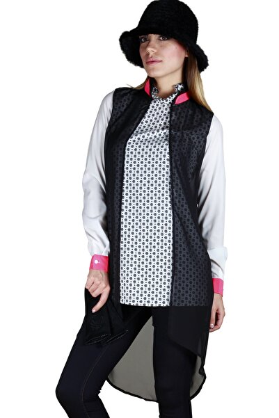 modacix Black and White Tulle Stylish Women's Pink Detailed Tunic