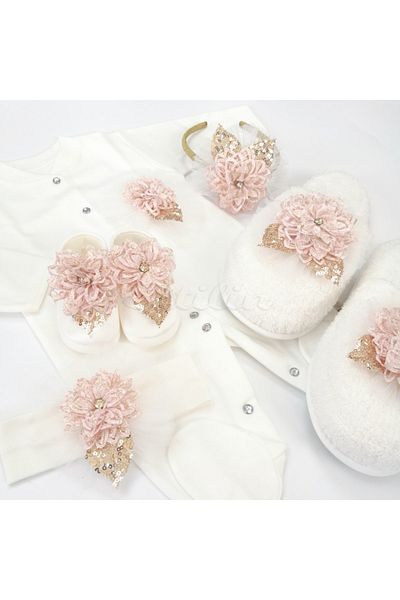 Dandini Pink and White Maternity Slippers Set Baby Gift