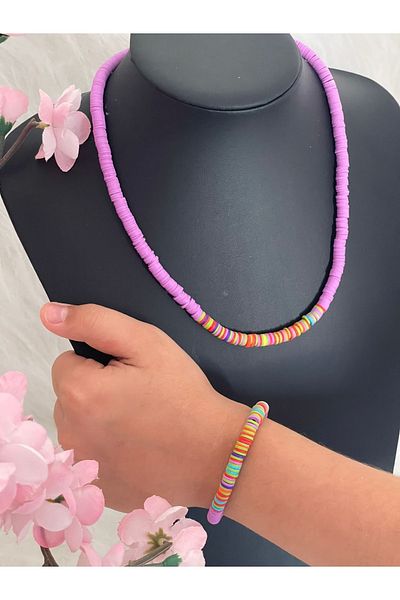 Gönülden Tasarım Fimo Bead Colorful Necklace Bracelet Set