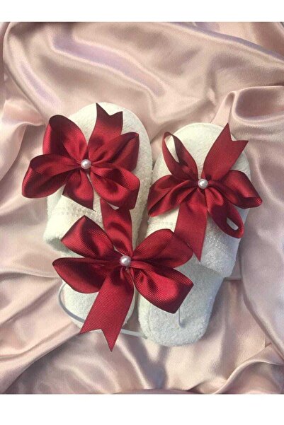 ecrin tuhafiye hobi Fiyonklu Bordo Lohusa Terlik Taç Seti 1006