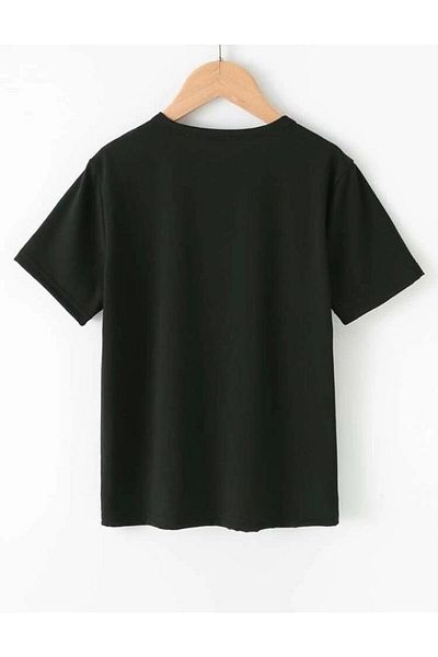 Machetta Tricou negru oversize cu imprimeu robot colorat pentru fete/băieți