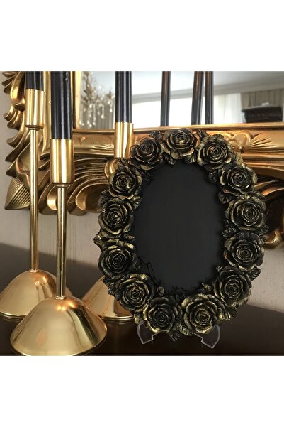 busraconcept Resim Çerçevesi Siyah Gold Eskitme Papatya Modeli