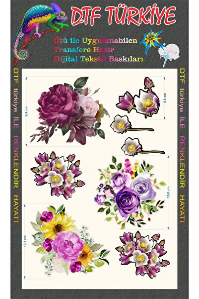 DTF BASKI Gül-çiçek Baskı-a4 Boyutunda Tekstil Bskı-siyah Pamuklu Kumaşa Bask...