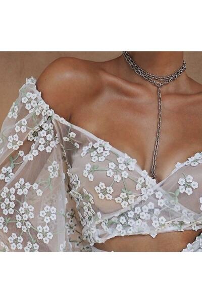 Maiden moda Gri Renk Uzun Zincir Kolye