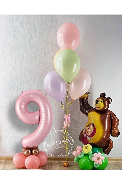 Masha ve Koca Ayı Lisanslı Maşa Ve Koca Ayı Balon Rakamlı Karşılama Seti Full...