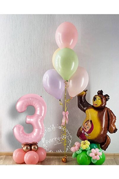 Masha ve Koca Ayı Lisanslı Maşa Ve Koca Ayı Balon Rakamlı Karşılama Seti Full...