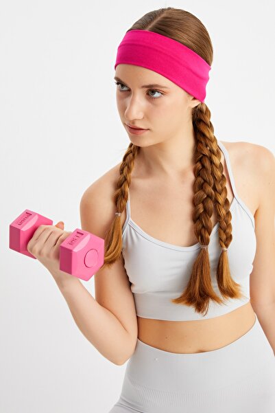 Butikgiz Kadın Fuşya Pamuklu Penye Kaymaz Terletmez Ultra Hafif Spor Saç Band...