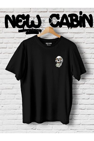NewCabin New Season unisex Skull Greed Fata Spate Imprimat Negru Oversize Tricou
