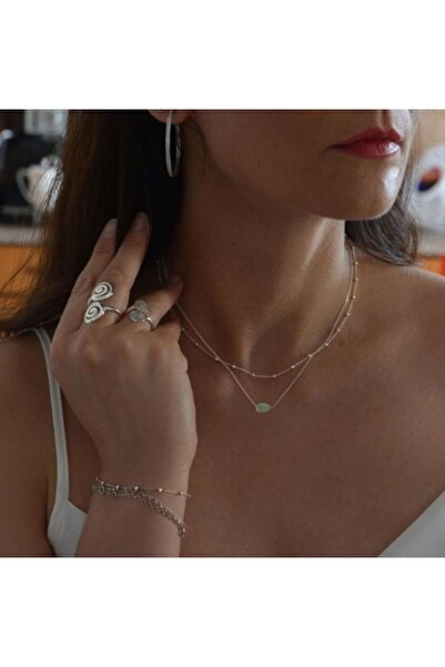 TakıConcept Yengeç Burcu Aventurin Doğal Taşlı Ikili Kolye