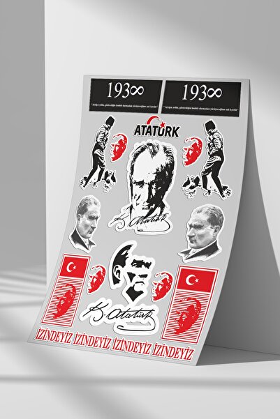 Sticker Market Mustafa Kemal Atatürk Sticker Seti Düz Yüzeyler Için A4 Boyutu...