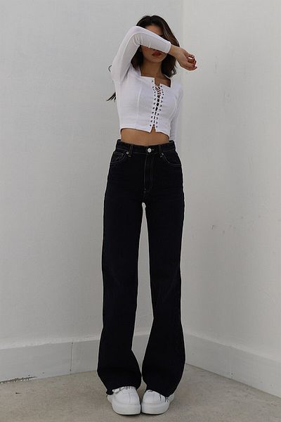 Trn JNS Jayla Loose, negru, Ricra, blugi de denim cu talie super înaltă