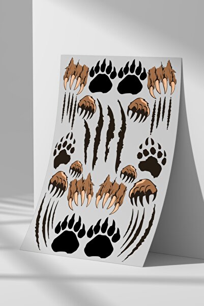 Sticker Market Cut, Trace, Bear Claw Sticker Set, A4 Size Decal Sticker Set f...