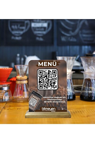 Genel Markalar Restoran & Cafe & Barlara Özel Ahşap Standlı Pleksi Qr Kod Men...