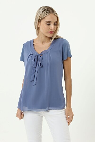 diaves Kravat Yaka Astarlı Tasarım Bluz