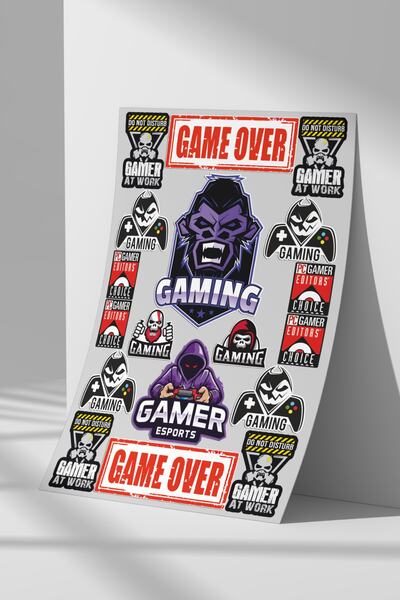 Sticker Market Game Over, Gaming, Gamer Sticker Set, A4 Size Sticker Set for ...