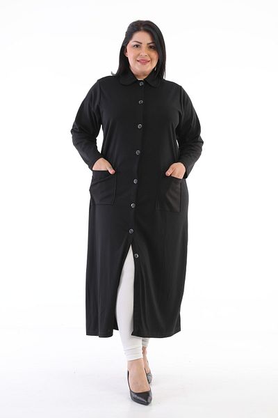 Şahbaz Large Size Steel Fabric Long Cardigan