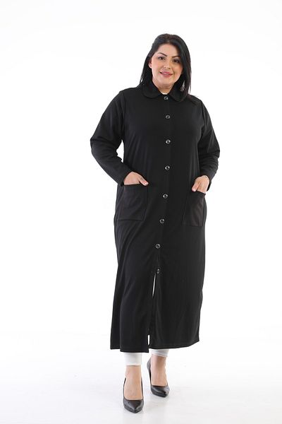 Şahbaz Large Size Steel Fabric Long Cardigan