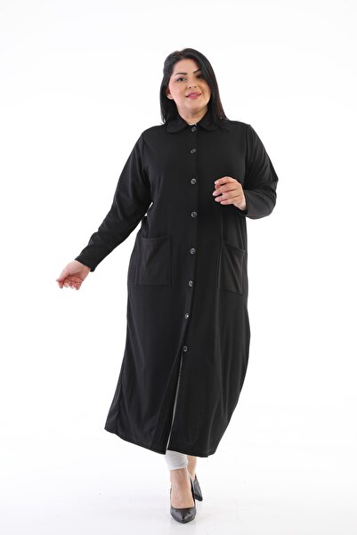 Şahbaz Large Size Steel Fabric Long Cardigan