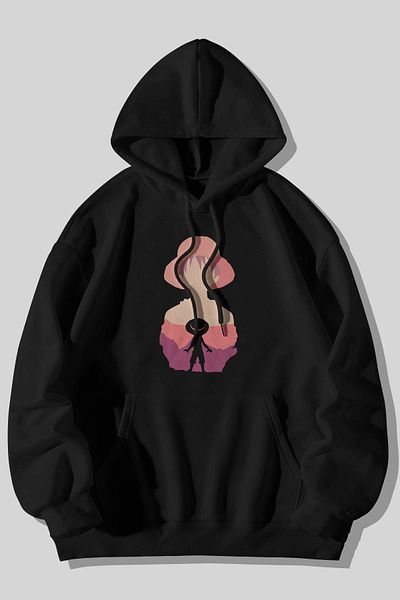 Harmandar One Piece Luffy Anime Printed Unisex Black Kangaroo Pocket Hooded Sweatshirt Hoodie