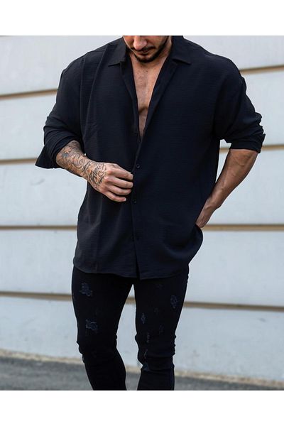 UDACOLLECTİON New Season Unisex Oversize μακρυμάνικο βαμβακερό πουκάμισο με υφή