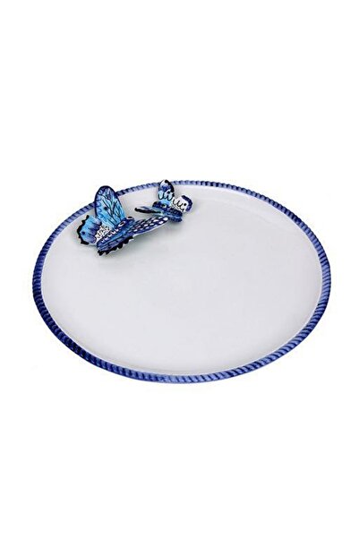 Lucky Art Lyl101 Mavi Kelebekli Yuvarlak Servis Tabağı