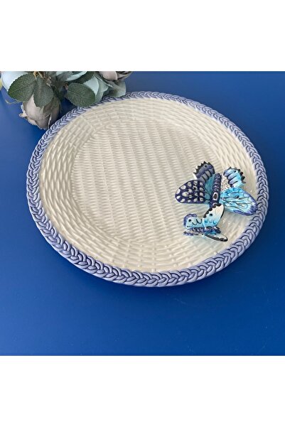 Lucky Art Lyla 105 Mavi Kelebekli Yuvarlak Örgü Servis Tabağı