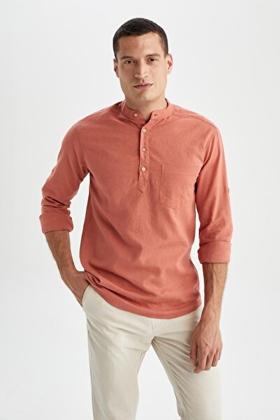 DeFacto Slim Fit galléros hosszú ujjú vászoning