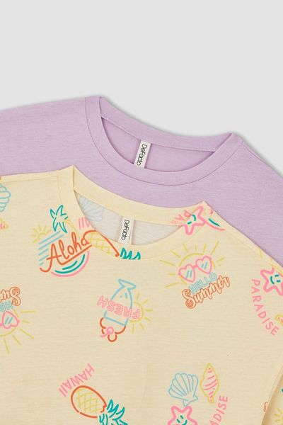 DeFacto Girl's Crop Combed Cotton 2-Piece Short Sleeve T-Shirt