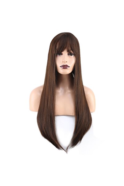 Suzan Peruk Μακριά Συνθετική Περούκα από Συνθετικές Ίνες - Ίσια με Κρόσσια, Κ...