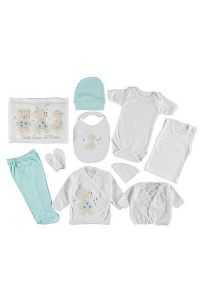 Balgüneş Tekstil 10-Piece Embroidered Hospital Discharge Set - Girl's Bodysuit Teddy Bear Chick