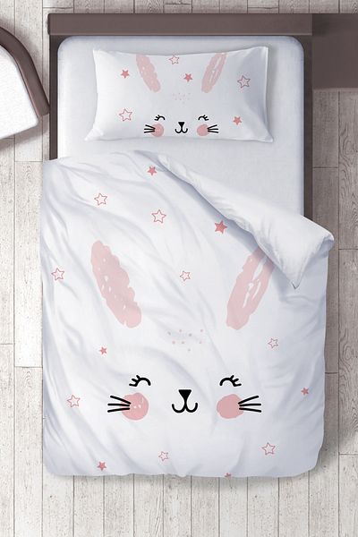 instababyrooms Βαμβακερό Micro Satin Silent Rabbit Παιδικό Σετ Παπλωματοθήκη για Παιδικό Δωμάτιο