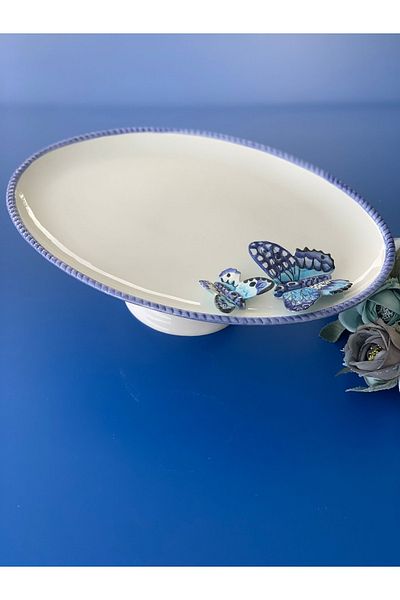Lucky Art Lyla 108 Blue Butterfly Oval Presentation Plate