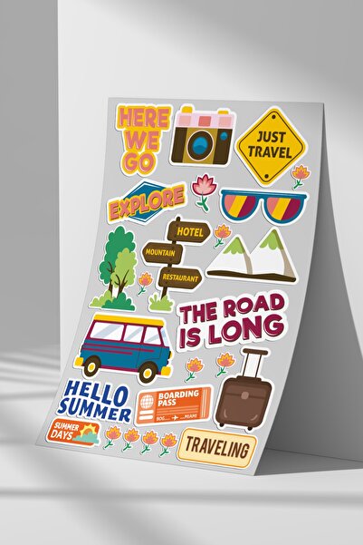Sticker Market Tatil, Bavul, Seyahat, Traveling Sticker Seti, Düz Yüzeyler Için A4 Boyutu Çıkartma Etiket Seti