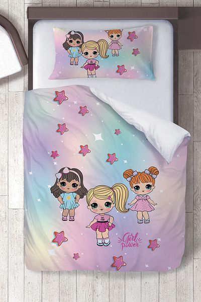 instababyrooms Βαμβακερό Micro Satin Happy Girls Παιδικό Δωμάτιο Παιδικό Σετ Παπλωματοθήκη