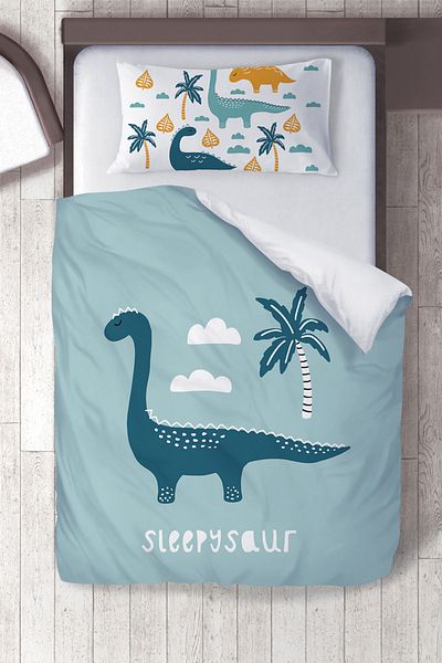 instababyrooms Βαμβακερό Micro Satin Cute Dino Παιδικό Δωμάτιο Παιδικό Σετ Παπλωματοθήκη