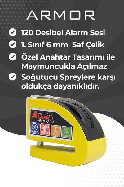Armor 6mm Güvenlik Sertifikalı Alarmli Disk Kilidi -606 Mva