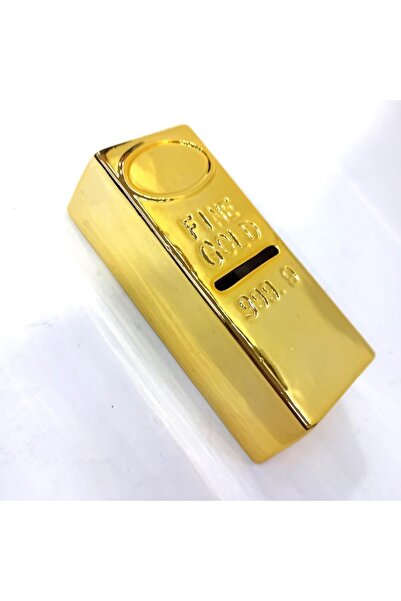 abnturk Krom Kaplama Gold Külçe Altın Görünümlü Gold Yeni Dizayn Kumbara 15x4 Cm