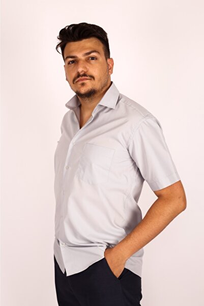 FATELLA Cămașă clasică gri cu mânecă scurtă pentru bărbați