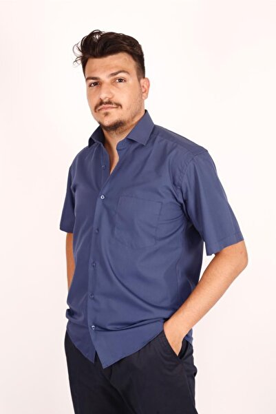 FATELLA Cămașă clasică cu mânecă scurtă pentru bărbați, albastru bleumarin